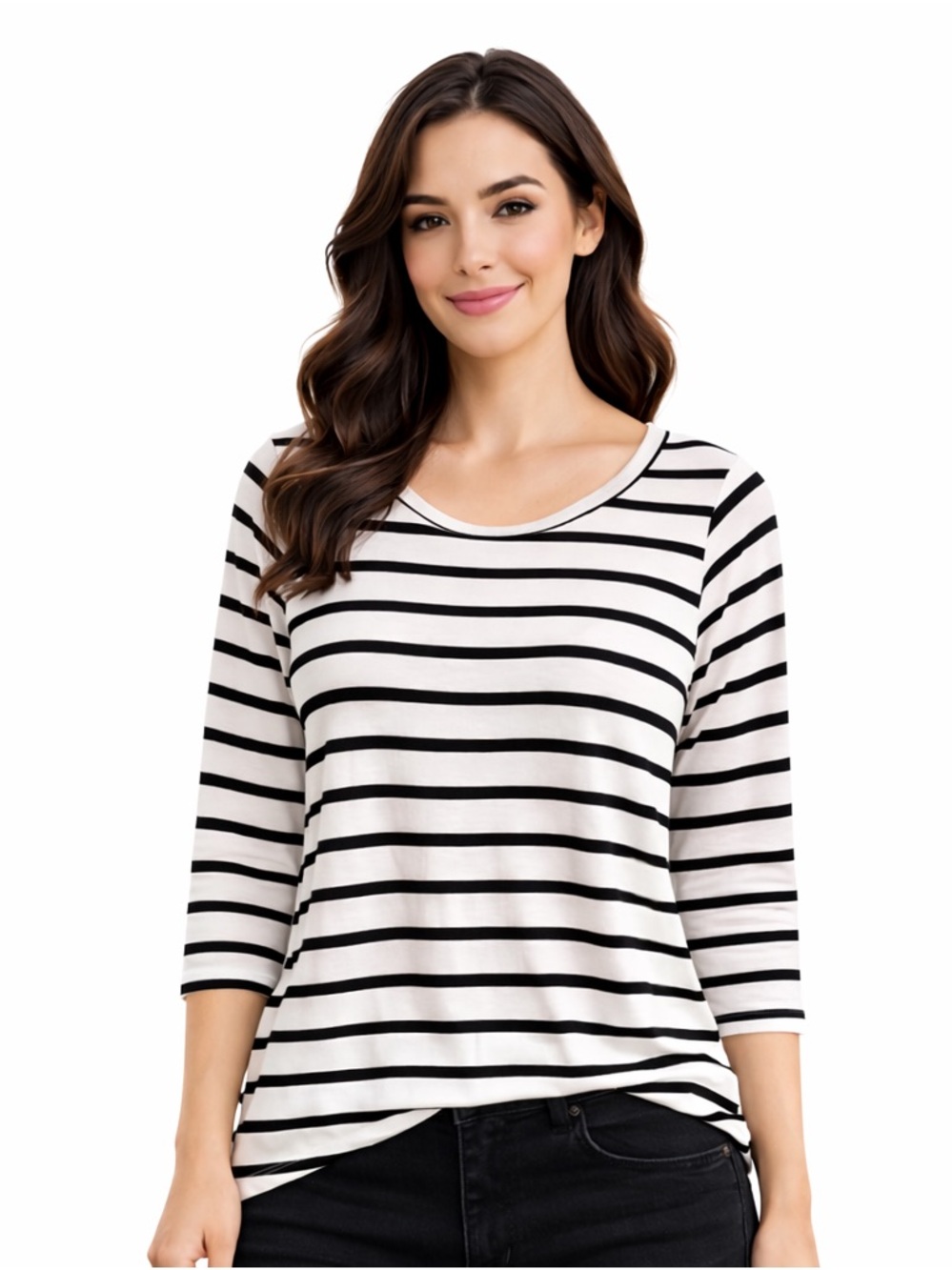 Tickled Teal Black and White Striped Long Sleeve Top